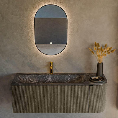 Mondiaz KURVE-DLUX Ensemble de meuble salle de bain - 125x46x40cm - 1 tiroir - 1 porte - lavabo en solid surface - gauche - 1 trou de robinet - Shadow