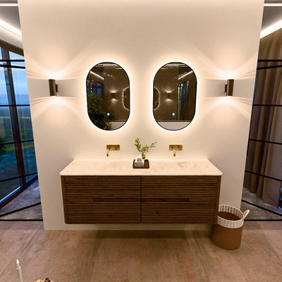 Mondiaz CIRO-DLUX Ensemble de meubles de salle de bains - 150x45x50cm - Vasque en solid surface Ostra - 2 bassins double - sans trous de robinet - 4 tiroirs - Dusk