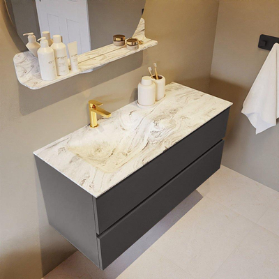 Mondiaz VICA-DLUX Ensemble de meuble de salle de bain - 110cm - meuble sous-vasque gris foncé - 2 tiroirs - lavabo encastré cloud gauche - 1 trou de robinet - version haute de 60cm - glace