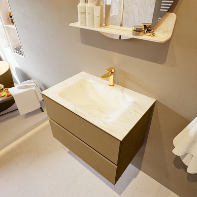 Mondiaz VICA-DLUX Ensemble de meuble de salle de bain - 70cm - meuble sous-vasque oro - 2 tiroirs - lavabo encastré cloud milieu - 1 trou de robinet - version haute de 60cm - ostra