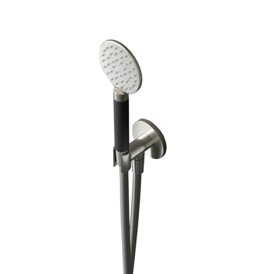 Hotbath Cobber M442 douchette à main ronde avec support mural et sortie et flexible de douche 150cm nickel brossé