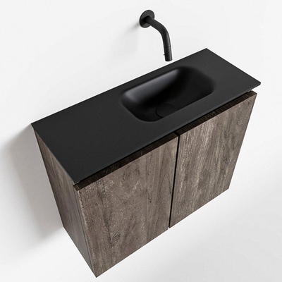 MONDIAZ TURE Toiletmeubel 60x23x50cm met 0 kraangaten 2 deuren dark brown mat Wastafel Eden rechts Solid Surface Zwart