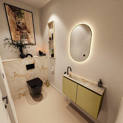 MONDIAZ TURE-DLUX Meuble toilette - 80cm - Oro - EDEN - vasque Frappe - position gauche - 1 trou de robinet