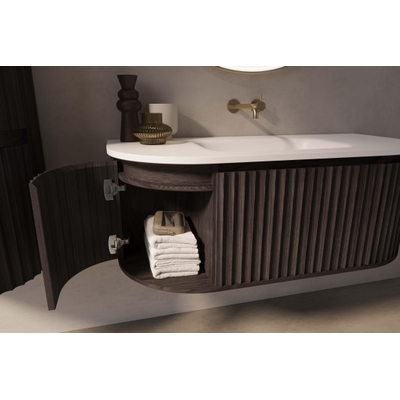 Thebalux Epoque Ensemble de meuble de salle de bain - 120x54x41.5cm - 1 tiroir - 2 portes - sans poignée - lavabo Corian - au centre - sans trou de robinet - Placage Chocolat