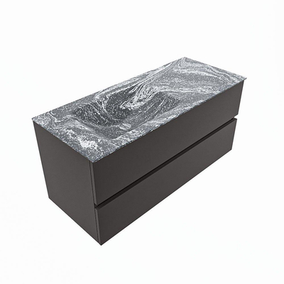 Mondiaz VICA-DLUX Ensemble de meuble de salle de bain - 110cm - meuble sous-vasque gris foncé - 2 tiroirs - lavabo encastré cloud gauche - sans trous de robinet - version haute de 60cm - lave