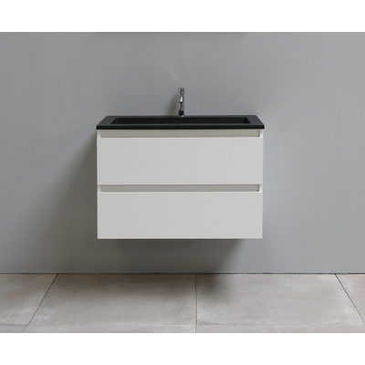Basic Bella Meuble salle de bains avec lavabo acrylique Noir 80x55x46cm 1 trou de robinet Blanc brillant