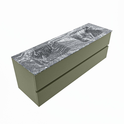 MONDIAZ VICA-DLUX Badkamermeubelset - 150cm - onderkast army- 2 lades - inbouw wastafel cloud dubbel - 2 kraangaten - spiegel model spot - XL versie 60cm hoog - lava