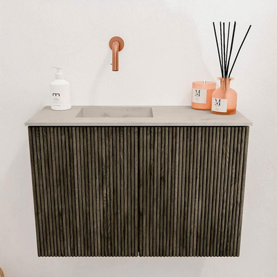 Mondiaz JOYA-DLUX 60cm toiletmeubel - kleur Shadow - Wastafel FAYE positie Links Zonder kraangat kleur Opalo.