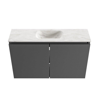 MONDIAZ TURE-DLUX 80cm toiletmeubel Dark Grey. EDEN wastafel Ostra positie midden. Zonder kraangat.