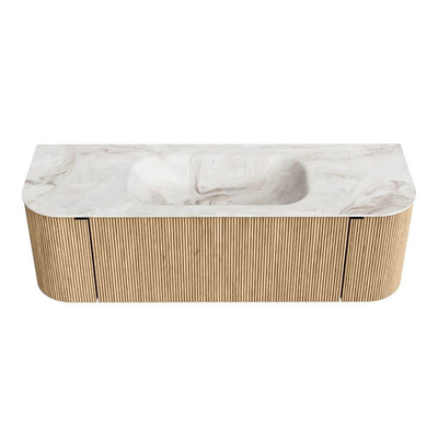MONDIAZ KURVE-DLUX meuble de salle de bains 140 cm avec module 25 Len R couleur Oak avec 1 tiroir et 2 portes. Vasque BIG SMALL centrale 1 trou de robinet couleur Frappe.