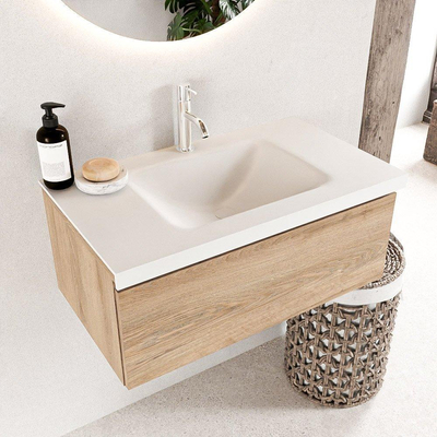 Mondiaz bukla ensemble de meubles de bain 80x45x34cm 1 trou pour robinetterie milieu lavabo surface solide talc sans poignée 1 tiroir avec fermeture douce mélamine chêne lavé
