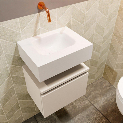 MONDIAZ ANDOR Toiletmeubel 40x30x30cm met 0 kraangaten 1 lades linen mat Wastafel Lex midden Solid Surface Wit