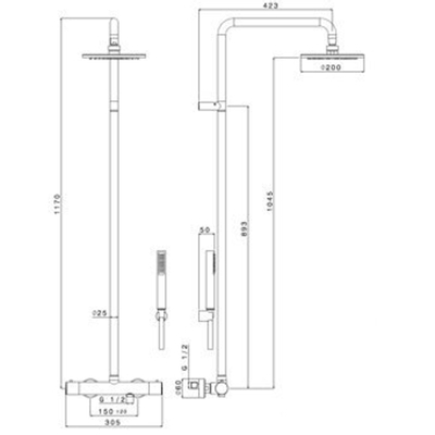 Plieger Napoli colonne de douche thermostatique avec douche de tête ø20cm avec barre de douche à main modèle à 1 position noir mat bu85rm2151ne