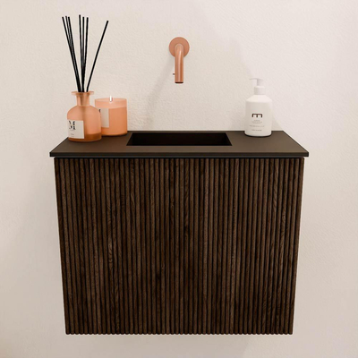 Mondiaz JOYA 50cm toiletmeubel - kleur Walnut - Wastafel FAYE positie Midden Zonder kraangat kleur Urban.