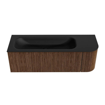 MONDIAZ KURVE 135cm Meuble salle de bain avec module 25 D - couleur Walnut - 1 tiroir - 1 porte - vasque BIG MEDIUM gauche - sans trous de robinet - Urban