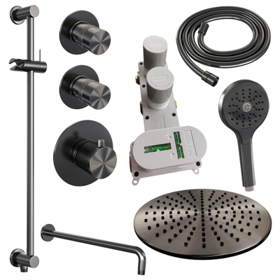 BRAUER Gunmetal Edition inbouw regendoucheset – Ø30 cm hoofddouche – 40 cm gebogen wandarm – glijstang 70 cm