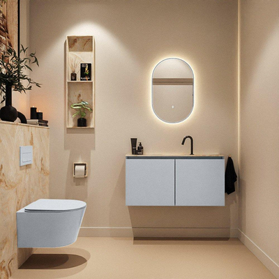 MONDIAZ TURE-DLUX Meuble toilette - 100cm - Clay - EDEN - vasque Frappe - position centrale - 1 trou de robinet