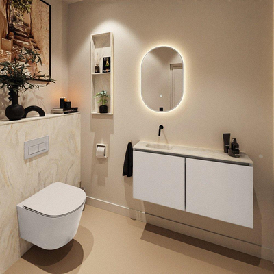 MONDIAZ TURE-DLUX Meuble toilette - 100cm - Linen - EDEN - vasque Ostra - position gauche - sans trou de robinet
