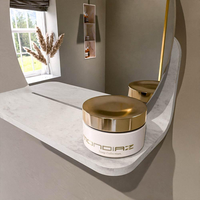 Mondiaz SPOT miroir – Ø 30 cm – avec tablette – Ostra (beige)