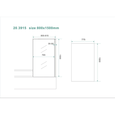 Wiesbaden Tela paroi de baignoire fixe 800 x 1500 x 6 mm verre clair nano/chrome