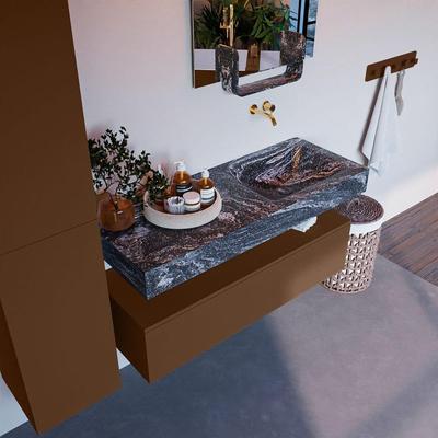 Mondiaz ALAN-DLUX Ensemble de meuble - 120cm - meuble Rust mat - 1 tiroir - Lavabo Cloud Lava suspendu - vasque Droite - 0 trous de robinet