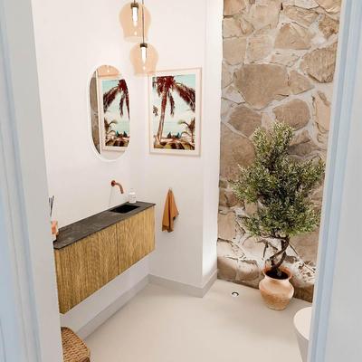 Mondiaz JOYA-DLUX 100cm toiletmeubel - kleur Oak - Wastafel FAYE positie Rechts Zonder kraangat kleur Lava.