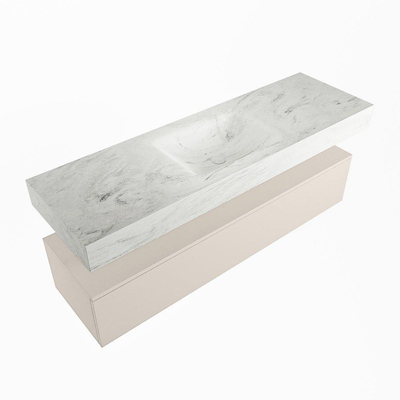 Mondiaz ALAN-DLUX Ensemble de meuble - 150cm - meuble Linen mat - 1 tiroir - Lavabo Cloud Opalo suspendu - vasque Centre - 1 trou de robinet