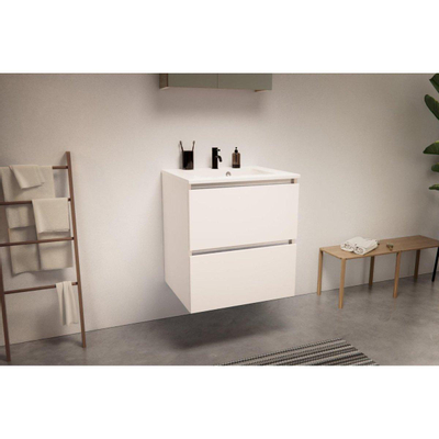Nemo Go Ensemble de meuble - 60x65x45.5cm - 2 tiroirs - sans poignée - 1 vasque Blanc brillant - 1 trous de robinet - avec armoire toilette - MDF standard white