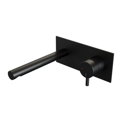 BRAUER Black Edition Wastafelmengkraan inbouw - rechte uitloop links - hendel kort smal - inclusief inbouwdeel - afdekplaat - model B 1 - mat zwart