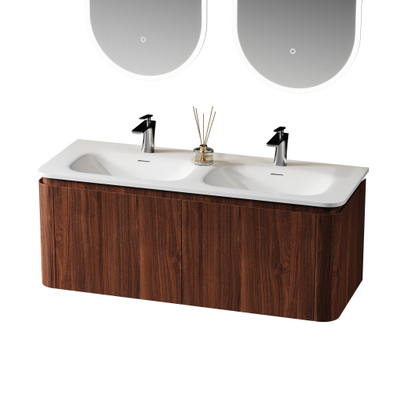 Saniclass Terra vasque pour meuble de salle de bains - 121x46x1,2cm - coins arrondis - 2 vasques - 2 trous de robinet - solid surface - blanc mat