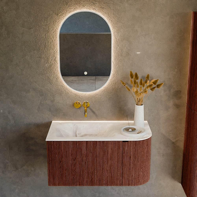 Mondiaz KURVE-DLUX Ensemble meuble de salle de bains - 85x46x40cm - 1 tiroir - 1 porte - vasque solid surface - gauche - sans trou de robinet - Ruby