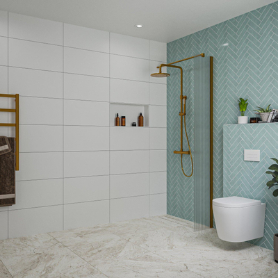Fortifura Galeria Douche à l'italienne - 30x200cm - verre nervuré - Cuivre brossé