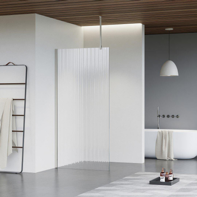 Fortifura Galeria Douche à l'italienne - 70x200cm - Verre nervuré - Bras plafond - Acier inoxydable brossé