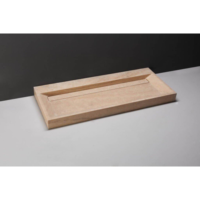 Forzalaqua Bellezza wastafel 120.5x51.5x9cm Rechthoek 1 kraangat Natuursteen Travertin gezoet - zonder goot en bevestiging -OUTLET UDEN