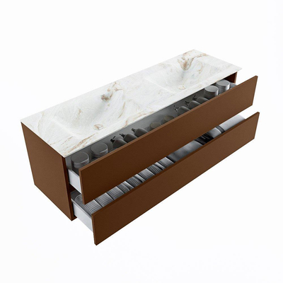 MONDIAZ VICA-DLUX Badkamermeubelset - 150cm - onderkast rust- 2 lades - inbouw wastafel cloud dubbel - zonder kraangaten - 60cm hoge versie - frape