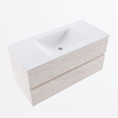 Mondiaz VICA ensemble de meuble de salle de bain - 100cm - meuble sous vasque en aggloméré - 2 tiroirs - lavabo cloud milieu - 1 trou de robinet - version haute de 60cm - talc