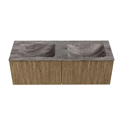 MONDIAZ KURVE-DLUX 130cm badmeubel kleur Dusk met 2 lades en 0 deuren. Wastafel LEAF Dubbel zonder kraangat Oza.