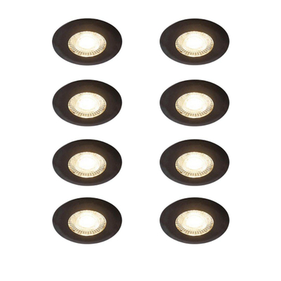 QAZQA Ulo Spot encastrable - set de 8 - 8.2x8.2cm - LED incl. - 3 niveaux de gradation - IP44 - ronde - noir mat