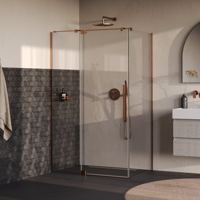 BRAUER Stellar Cabine de douche - 120x100x200cm - porte battante - revêtement de verre - réversible - verre clair - cuivre brossé PVD