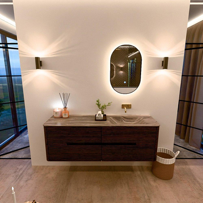 Mondiaz CIRO-DLUX Meuble de salle de bains - 150x45x50cm - Plan-vasque solid surface Sombra - 1 vasque à droite - sans trous de robinetterie - 4 tiroirs - Noyer