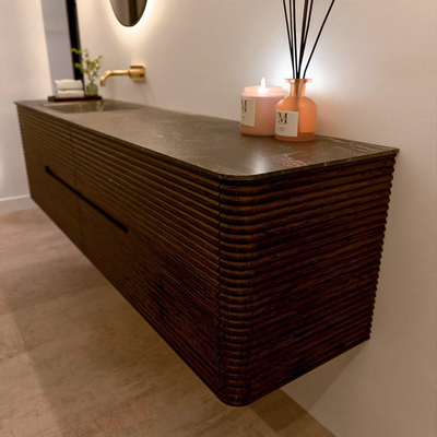 Mondiaz CIRO-DLUX Meuble de salle de bains - 190x45x50cm - Plan vasque en solid surface Lava - 1 vasque à gauche - sans trous de robinet - 4 tiroirs - Noyer