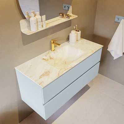 Mondiaz VICA-DLUX Ensemble de meuble de salle de bain - 110cm - meuble sous-vasque argile - 2 tiroirs - lavabo encastré nuage milieu - 1 trou de robinet - version haute 60cm - frape