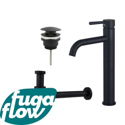 FugaFlow Eccelente Sobrado Badkamer Wastafelkraanset - verhoogde wastafelkraan - klikwaste plug - verlaagde design sifon - Mat zwart