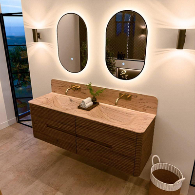 Mondiaz CIRO-DLUX Badkamermeubelset - 150x45x50cm - Solid surface wastafel Arena - 2 wasbak Dubbel - zonder kraangaten - 4 lades - Dusk