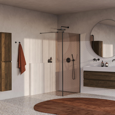 BRAUER Oblivion Inloopdouche - 100x200cm - 30 cm zijwand - glascoating - brons glas - geborsteld gunmetal PVD