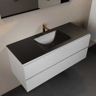 Mondiaz AIVY Ensemble de meuble - 120x45x50cm - 1 trou de robinet - 1 vasque Urban Solid surface - Centre - 2 tiroirs - avec miroir - MDF Talc