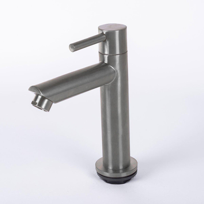 FortiFura Calvi ensemble de robinetterie pour lave-mains avec robinet bas sur pied, bonde toujours ouverte et siphon design PVD Gunmetal poli
