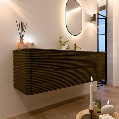 Mondiaz CIRO-DLUX Badkamermeubelset - 160x45x50cm - Solid surface wastafel Sombra - 1 wasbak Rechts - 1 kraangat - 4 lades - Shadow