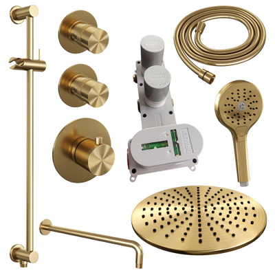 BRAUER Gold Edition inbouw regendoucheset – Ø30 cm hoofddouche – 40 cm gebogen wandarm – ronde handdouche – glijstang 70 cm