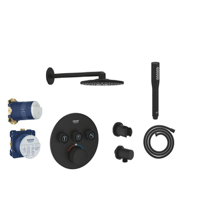 Grohe Grohtherm SmartControl Regendoucheset - inbouw - 3 wegs omstel - thermostatisch - wandarm - hoofddouche rond - staafhanddouche - phantom black (zwart)
